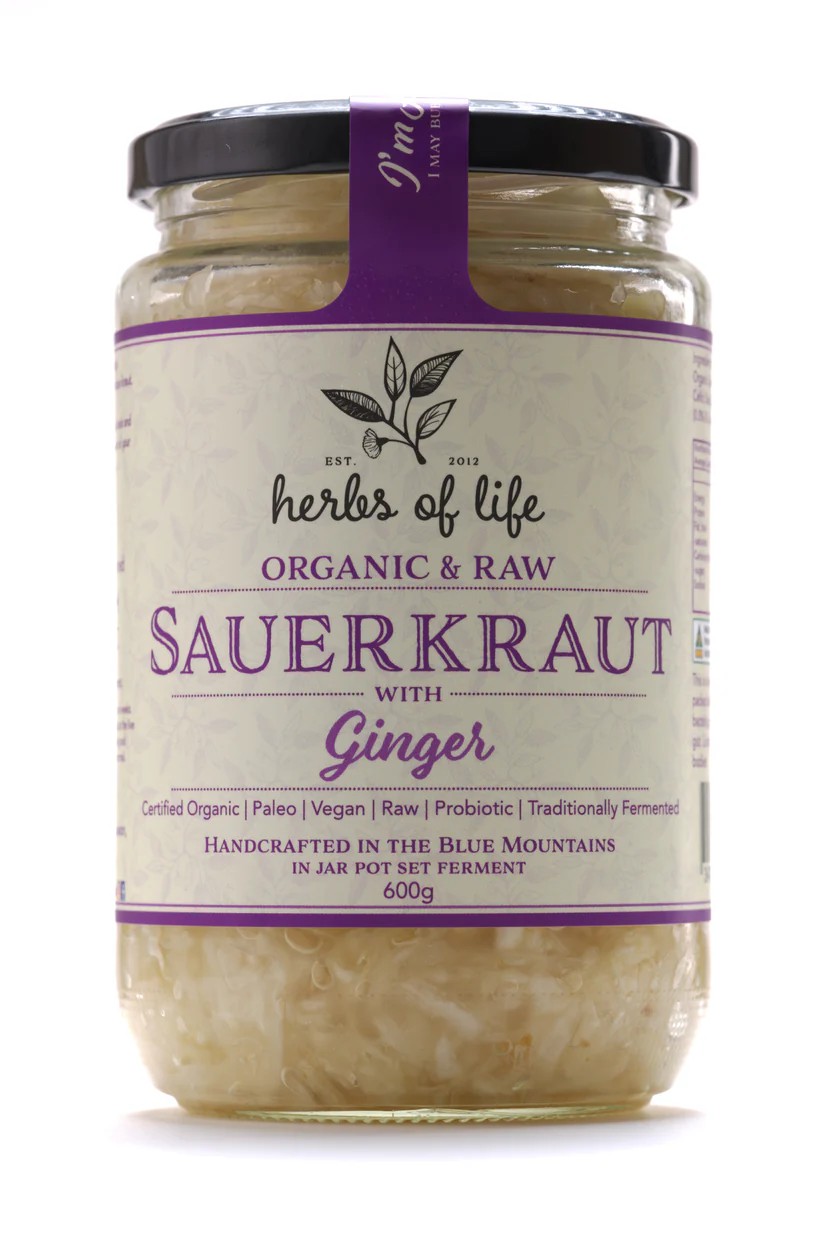 Jar of Herbs of Life Green Cabbage Sauerkraut with Ginger 600gm